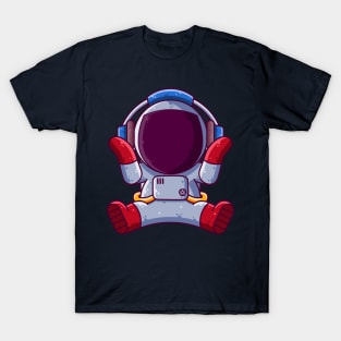 Cute Astronaut Listening Music with Headphone Cartoon T-Shirt